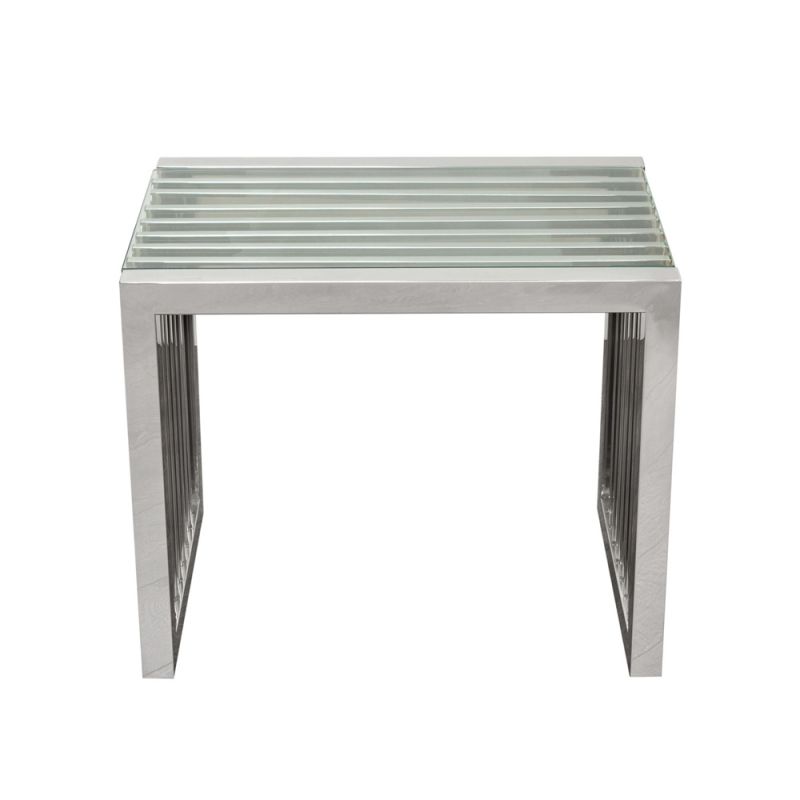 Diamond Sofa - SOHO Rectangular Stainless Steel End Table with Clear, Tempered Glass Top - SOHOETST