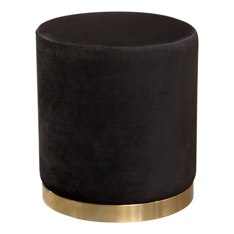 Diamond Sofa - Sorbet Round Accent Ottoman in Black Velvet w/ Gold Metal Band Accent - SORBET2OTBL