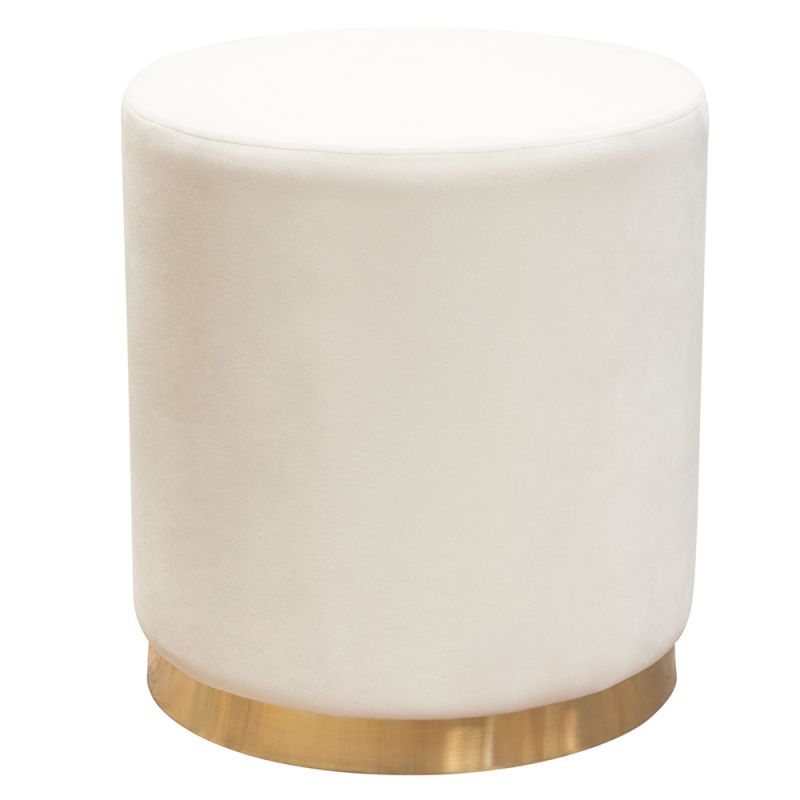 Diamond Sofa - Sorbet Round Accent Ottoman in Cream Velvet w/ Gold Metal Band Accent - SORBET2OTCM