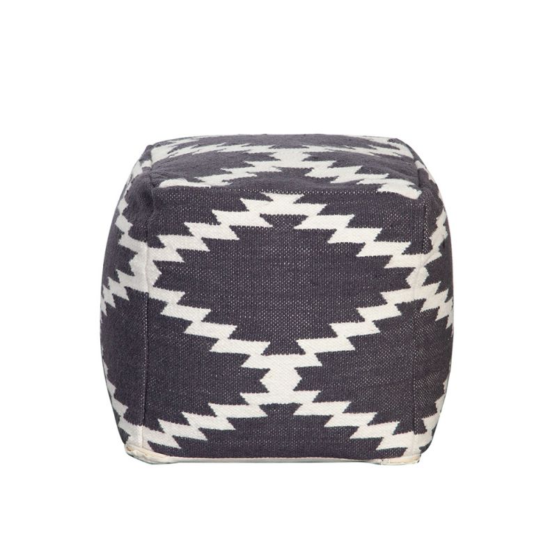 Diamond Sofa - Square Pouf in White/Grey Pattern Wool - POUFSZZ