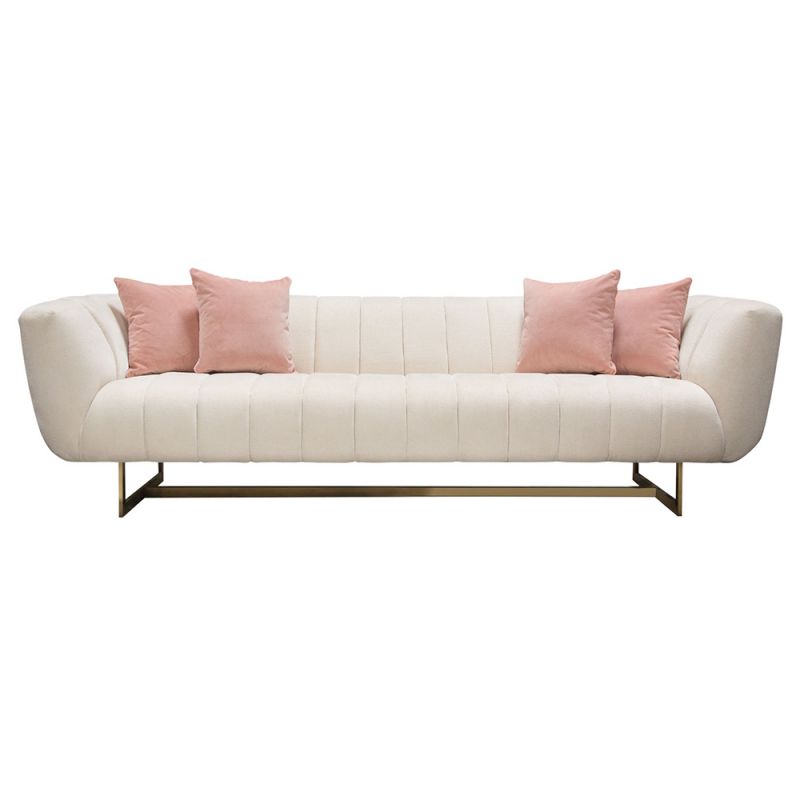 Diamond Sofa - Venus Cream Fabric Sofa w/ Contrasting Pillows & Gold Finished Metal Base - VENUSSOCM