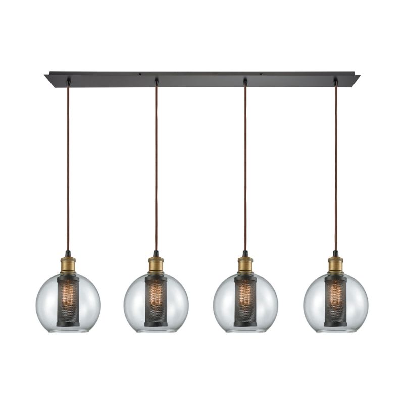 ELK Lighting - Bremington 4 Light Linear Pan Pendant In Tarnished Brass/Oil Rubbed Bronze With Clear Glass And Perforated Metal Cage - 14530/4LP