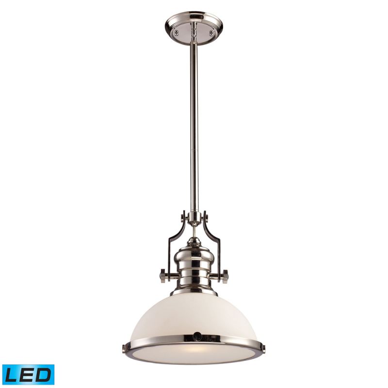 ELK Lighting - Chadwick 1 Light LED Pendant In Polished Nickel With White Glass - 66113-1-LED