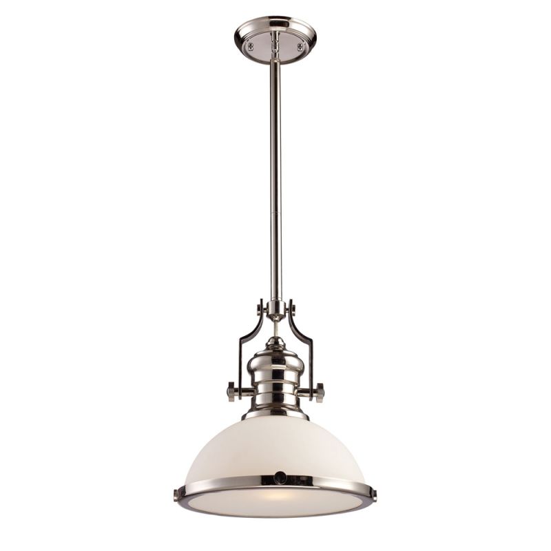 ELK Lighting - Chadwick 1 Light Pendant In Polished Nickel With White Glass - 66113-1