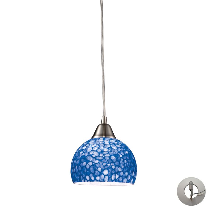 ELK Lighting - Cira 1 Light Pendant In Satin Nickel With Pebbled Blue Glass - Includes Recessed Lighting Kit - 10143/1PB-LA