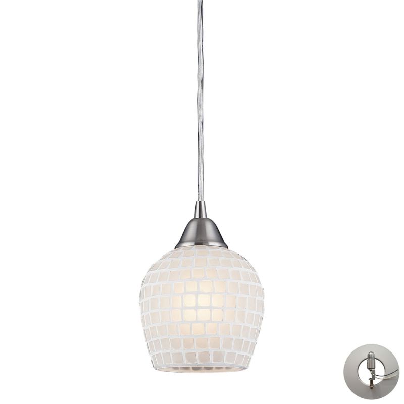 ELK Lighting - Fusion 1 Light Pendant In Satin Nickel And White Glass - Includes Recessed Lighting Kit - 528-1WHT-LA