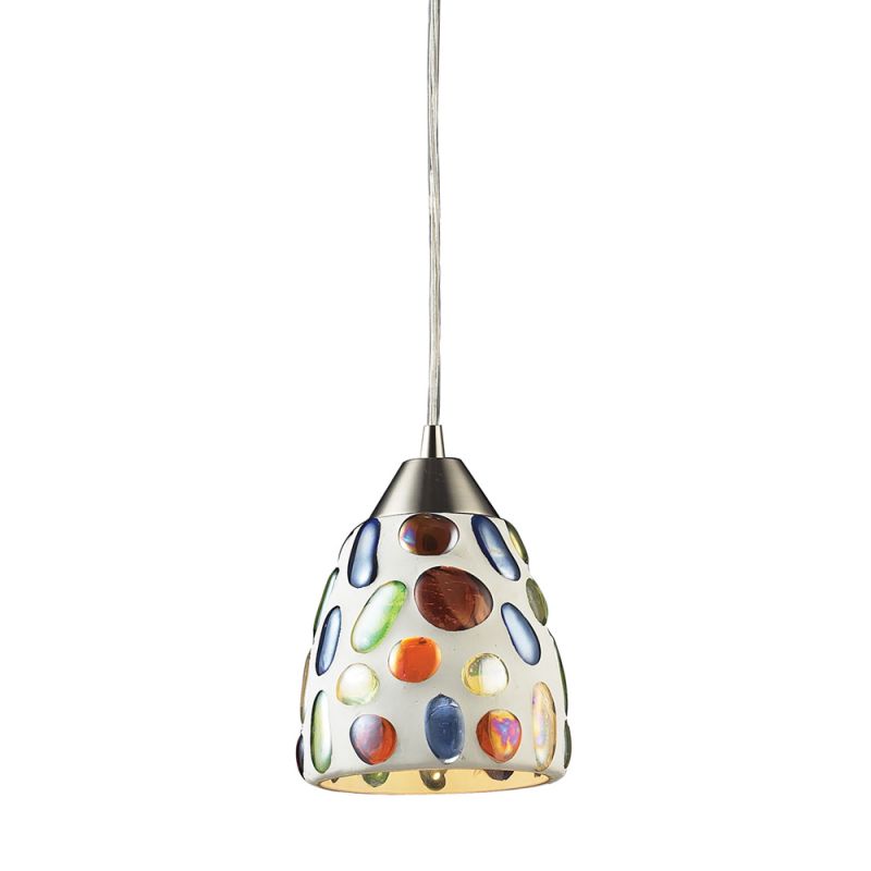 ELK Lighting - Gemstones 1 Light LED Pendant In Satin Nickel And Sculpted Multicolor Glass - 542-1-LED
