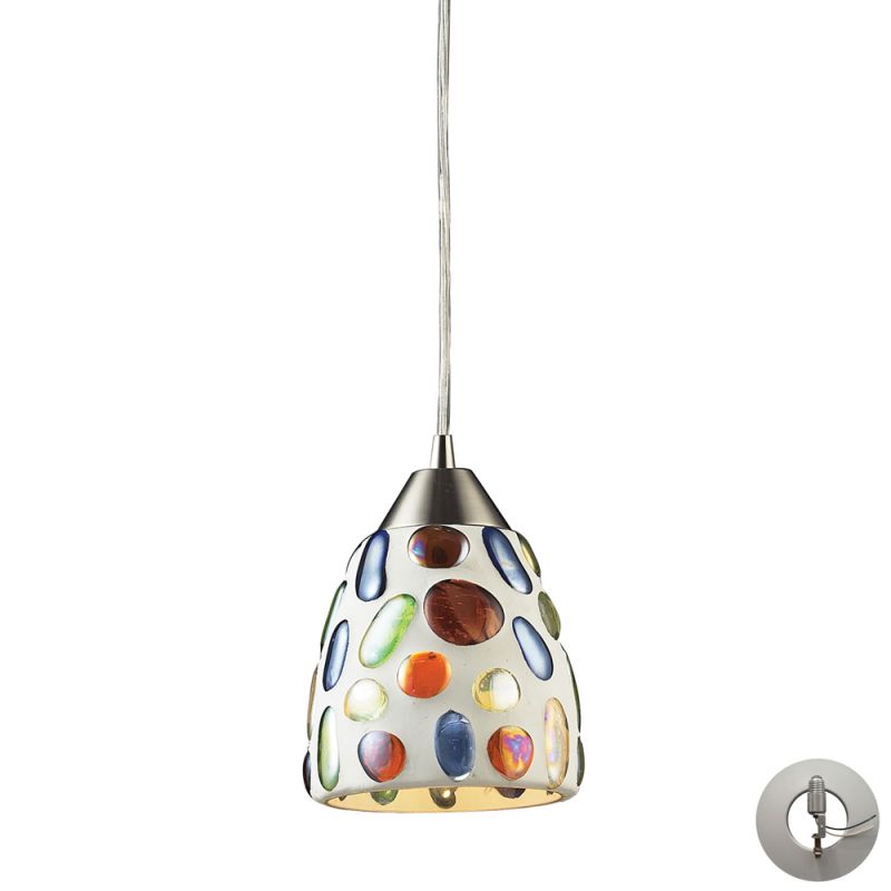 ELK Lighting - Gemstones 1 Light Pendant In Satin Nickel And Sculpted Multicolor Glass - Includes Recessed Lighting Kit - 542-1-LA