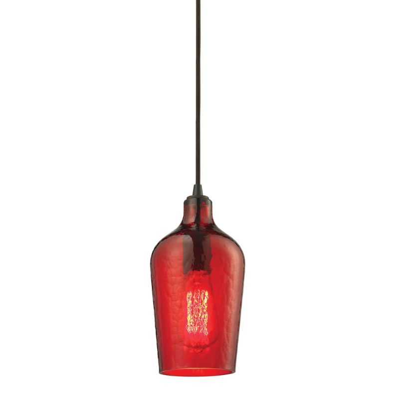 ELK Lighting - Hammered Glass 1 Light Pendant In Oil Rubbed Bronze And Red Glass - 10331/1HRD
