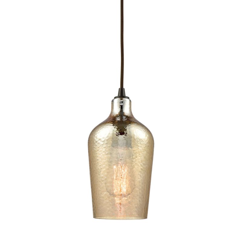ELK Lighting - Hammered Glass 1 Light Pendant In Oil Rubbed Bronze With Hammered Amber Plated Glass - 10840/1