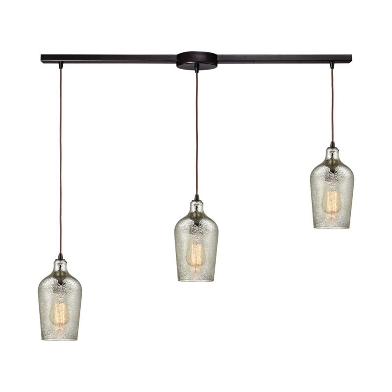 ELK Lighting - Hammered Glass 3 Light Linear Bar Fixture In Oil Rubbed Bronze With Hammered Mercury Glass - 10830/3L