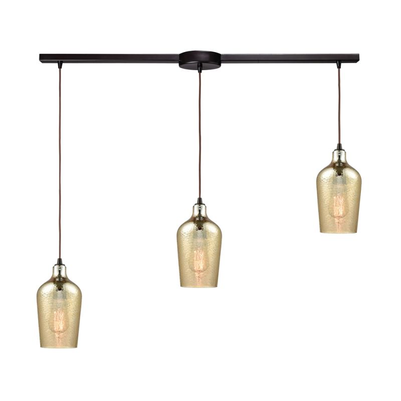 ELK Lighting - Hammered Glass 3 Light Linear Bar Fixture In Oil Rubbed Bronze With Hammered Amber Plated Glass - 10840/3L