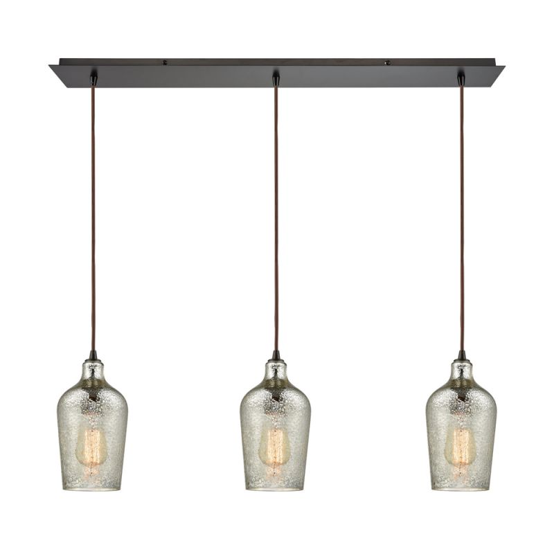 ELK Lighting - Hammered Glass 3 Light Linear Pan Fixture In Oil Rubbed Bronze With Hammered Mercury Glass - 10830/3LP