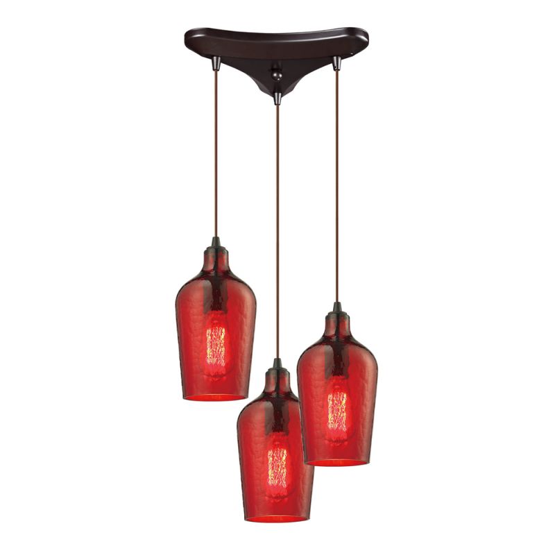ELK Lighting - Hammered Glass 3 Light Pendant In Oil Rubbed Bronze And Red Glass - 10331/3HRD