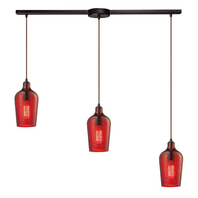 ELK Lighting - Hammered Glass 3 Light Pendant In Oil Rubbed Bronze And Red Glass - 10331/3L-HRD