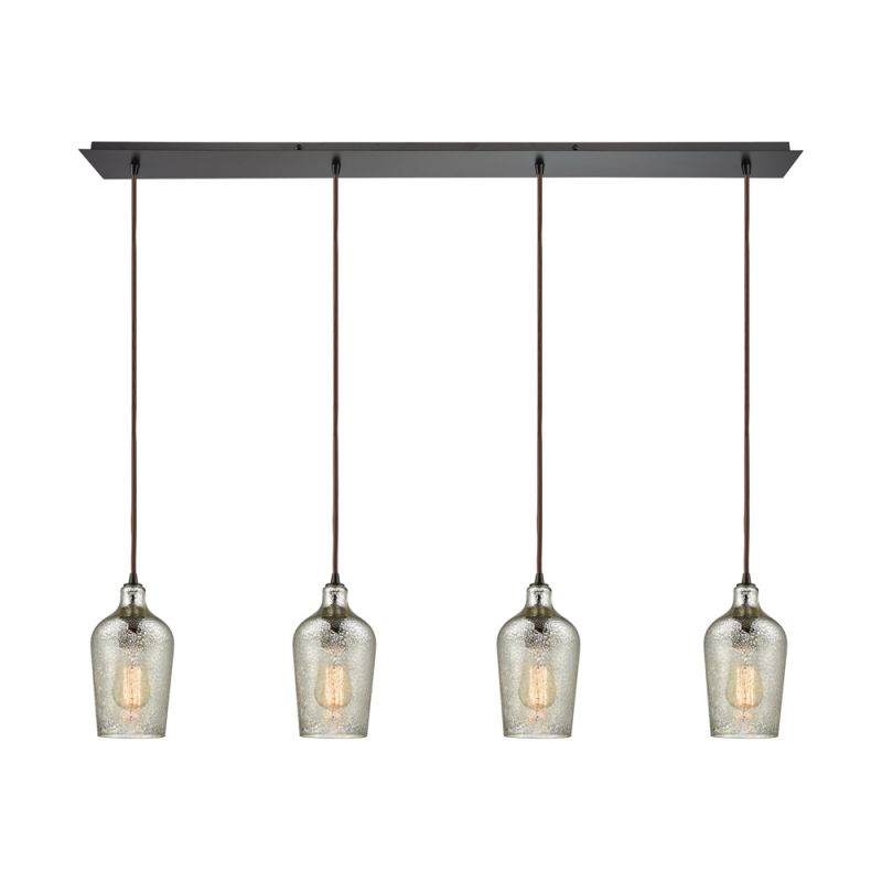 ELK Lighting - Hammered Glass 4 Light Linear Pan Fixture In Oil Rubbed Bronze With Hammered Mercury Glass - 10830/4LP