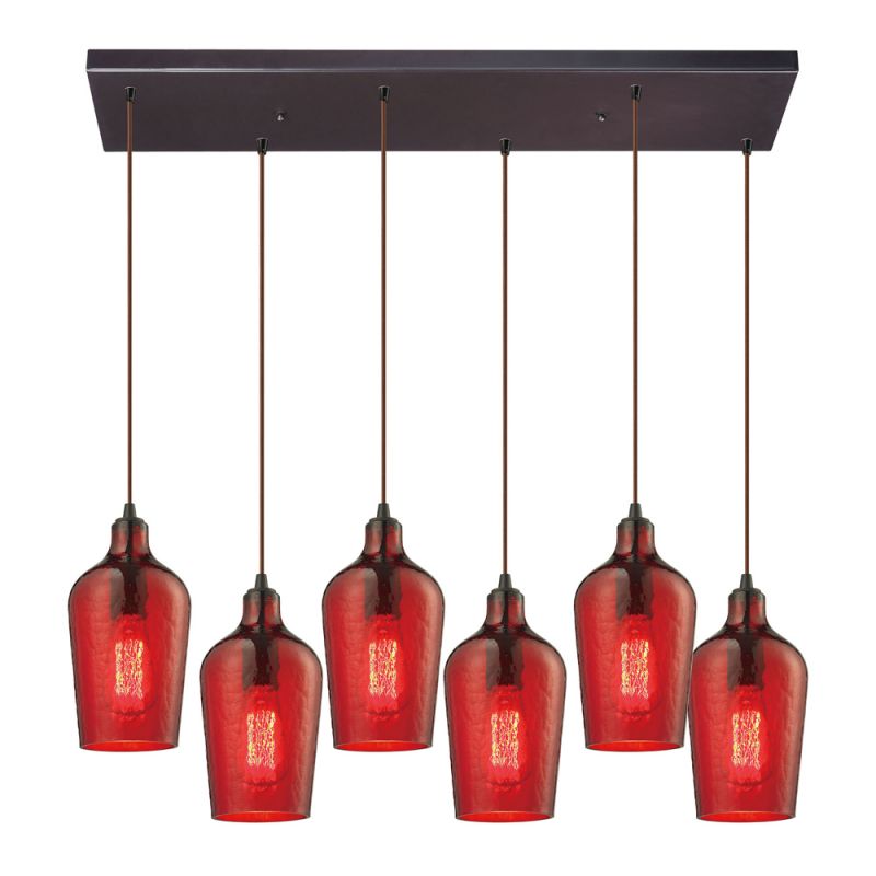 ELK Lighting - Hammered Glass 6 Light Pendant In Oil Rubbed Bronze And Red Glass - 10331/6RC-HRD
