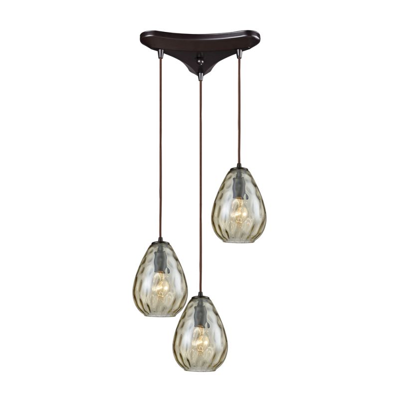 ELK Lighting - Lagoon 3 Light Triangle Pan Fixture In Oil Rubbed Bronze With Champagne Plated Water Glass - 10780/3