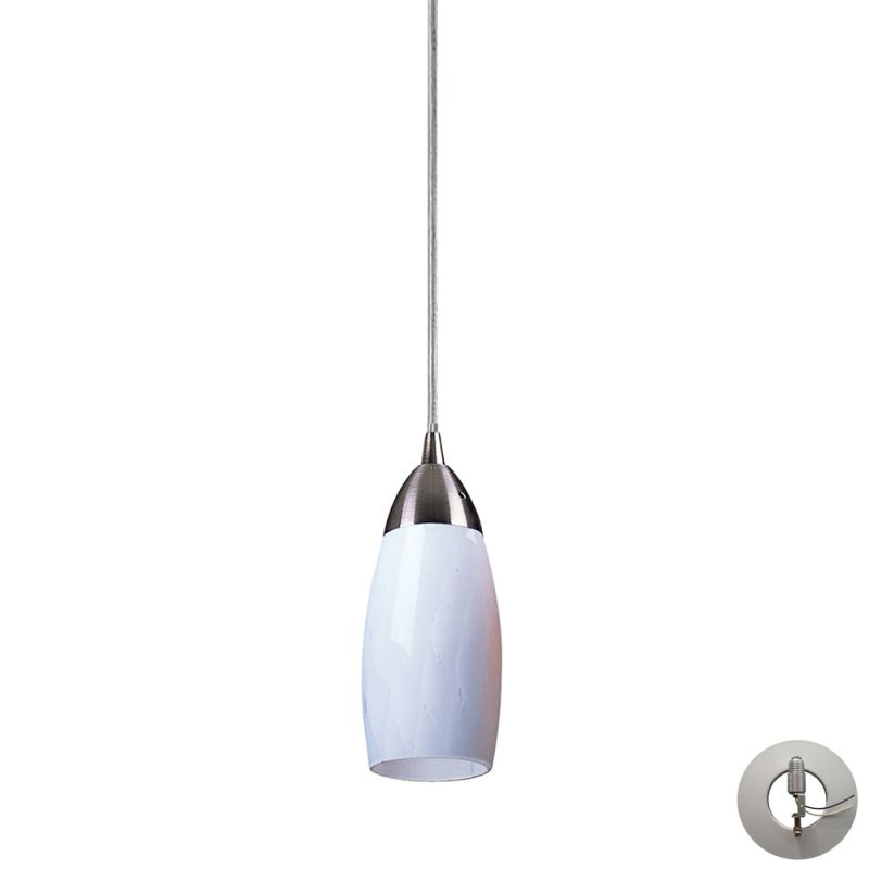 ELK Lighting - Milan 1 Light Pendant In Satin Nickel And Simply White Glass - Includes Recessed Lighting Kit - 110-1WH-LA