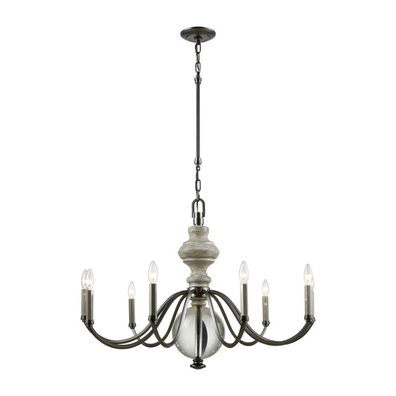 ELK Lighting - Neo Classica 9 Light Chandelier In Aged Black Nickel With Weathered Birch Finished Wood And Clear Crystal Ball - 32314/9