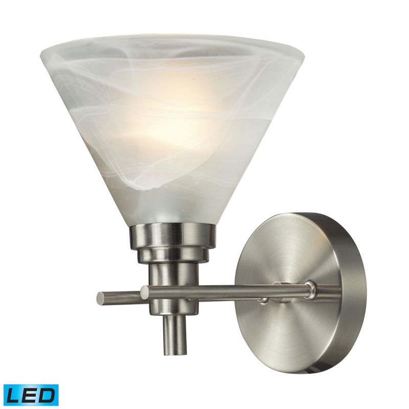 ELK Lighting - Pemberton 1 Light LED Vanity In Brushed Nickel And Marbelized White Glass - 11400/1-LED