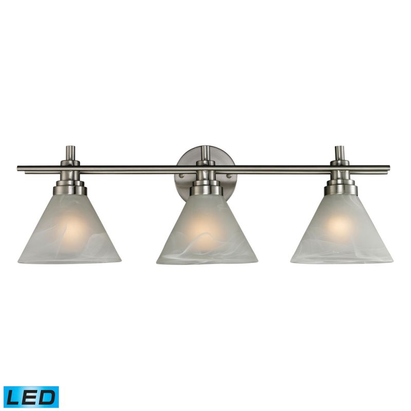 ELK Lighting - Pemberton 3 Light LED Vanity In Brushed Nickel And Marbelized White Glass - 11402/3-LED