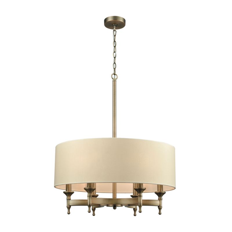 ELK Lighting - Pembroke 6 Light Chandelier In Brushed Antique Brass With A Light Tan Fabric Shade - 10264/6