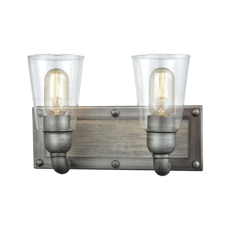 ELK Lighting - Platform 2 Light Vanity In Weathered Zinc With Washed Wood And Clear Glass - 14471/2