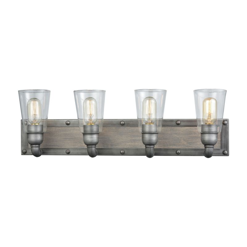 ELK Lighting - Platform 4 Light Vanity In Weathered Zinc With Washed Wood And Clear Glass - 14473/4