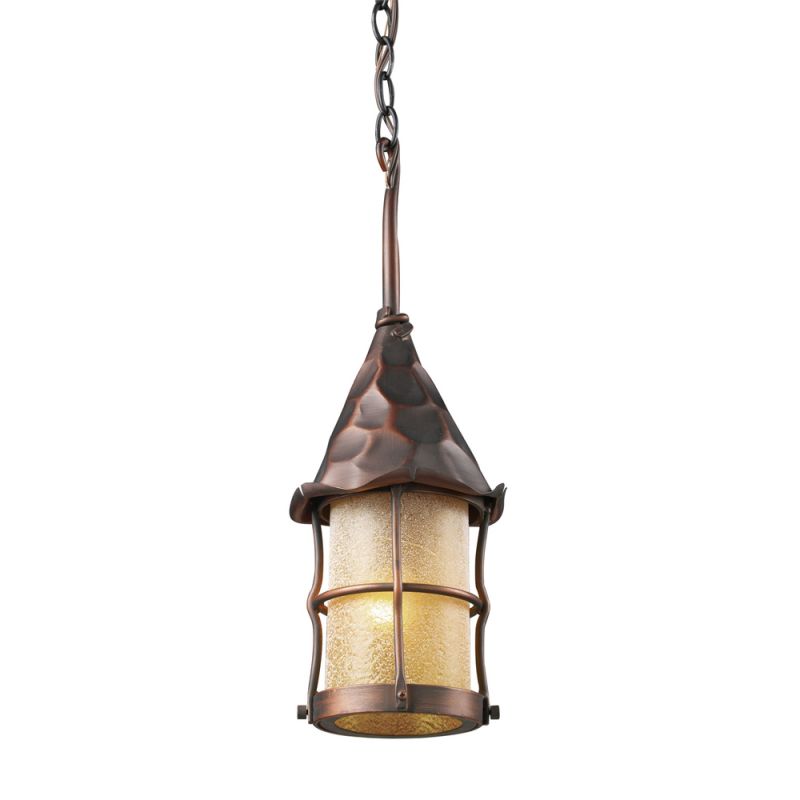 ELK Lighting - Rustica 1 Light Outdoor Pendant In Antique Copper And Amber Scavo Glass - 388-AC