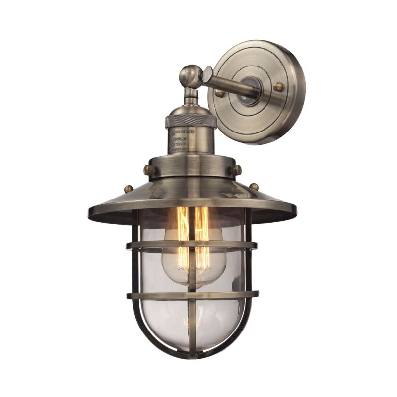 ELK Lighting - Seaport 1 Light Sconce In Antique Brass And Clear Glass - 66376/1