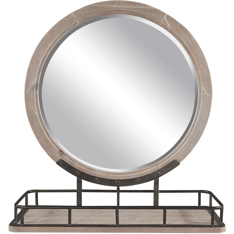 Emery Park - Foundry Round Mirror w/ Metal Base in Weathered Stone Finish - I349-464-WST