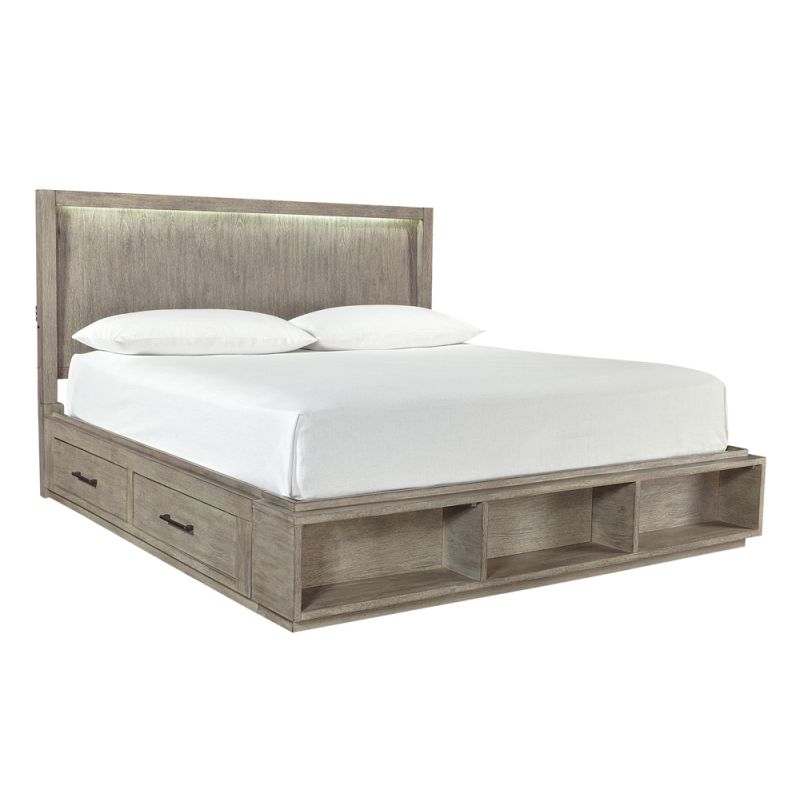 Emery Park - Platinum King Panel Storage Bed in Gray Linen Finish