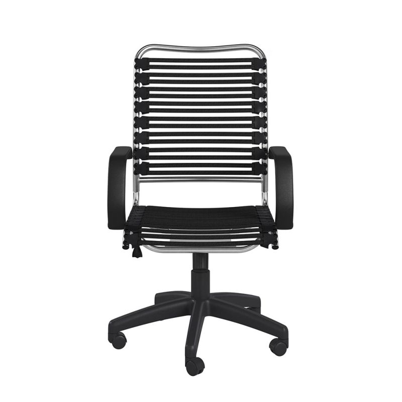 Euro Style - Allison Bungie Flat High Back Office Chair in Black with Aluminum Frame and Black Base - 12545BLK