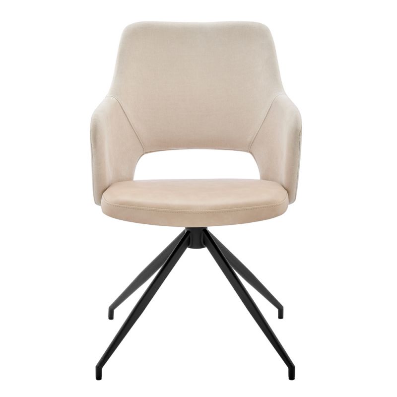 Euro Style - Darcie Armchair in Light Beige Fabric, Beige Leatherette and Black Base - 30392-LTBG
