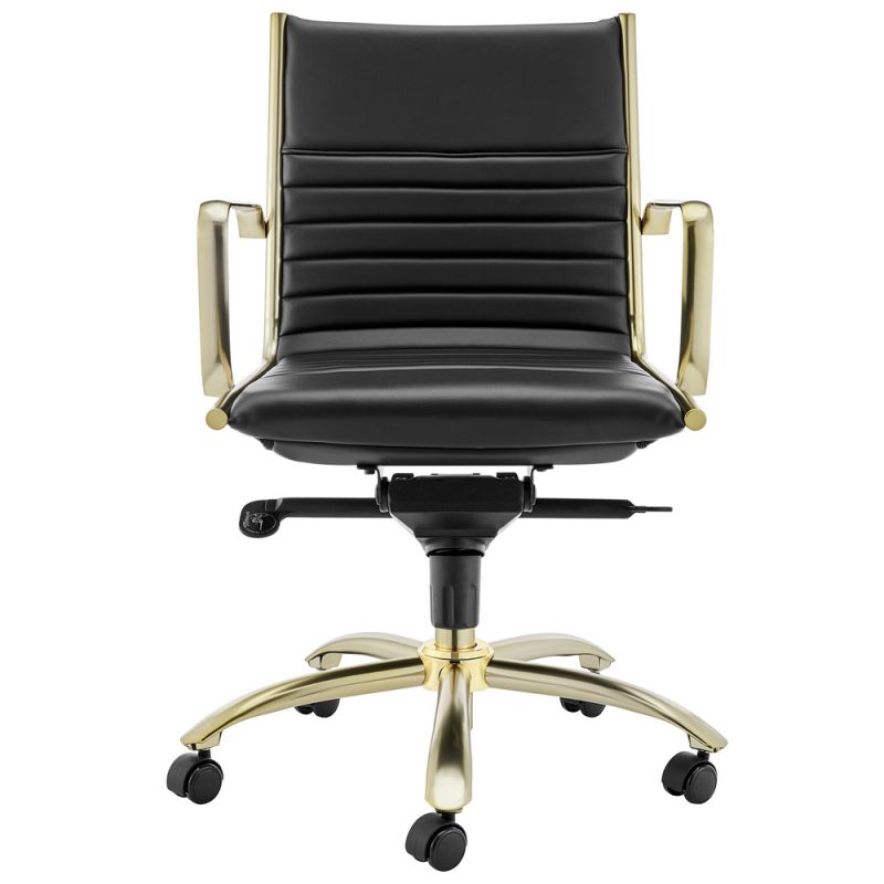 Euro Style - Dirk Low Back Office Chair in Black with Matte Brushed Gold Base - 10674BLKMBG