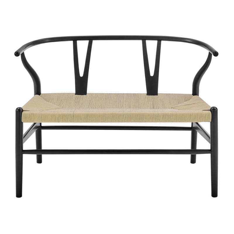 Euro Style - Evelina Loveseat Black Stained Frame and Natural Rush Seat - 39192-BLK