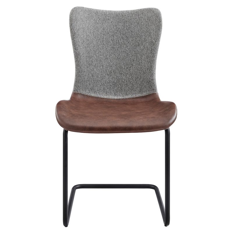Euro Style - Juni Side Chair in Gray Fabric and Light Brown Leatherette with Matte Black Base (Set of 2) - 30568LTBRN