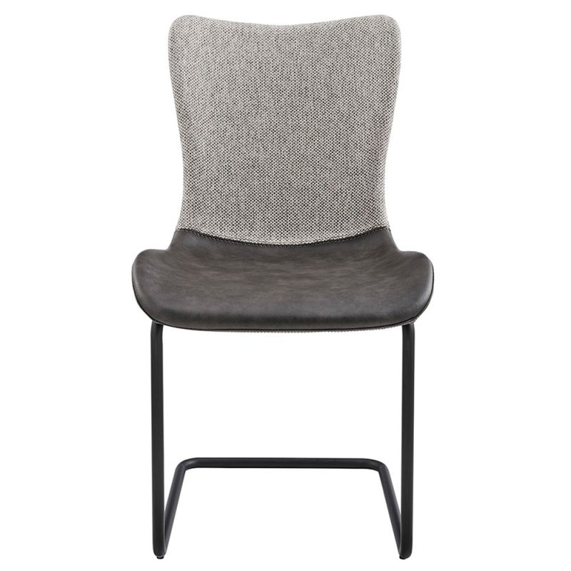 Euro Style - Juni Side Chair in Light Gray Fabric and Dark Gray Leatherette with Matte Black Base (Set of 2) - 30568DKGRY