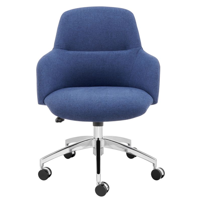 Euro Style - Minna Office Chair in Blue Fabric with Polished Aluminum Base - 90560BLU