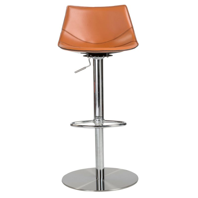 Euro Style - Rudy Adjustable Swivel Bar/Counter Stool in Cognac with Brushed Stainless Steel Base - 05204COG