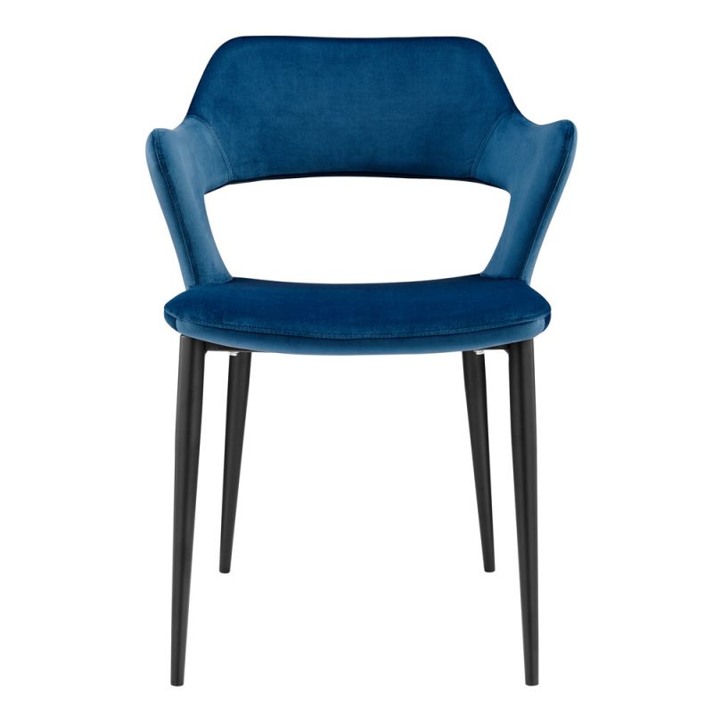 Euro Style - Vidar Side Chair in Blue Velvet with Black Steel Legs - 30924-BLU