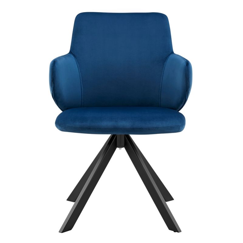 Euro Style - Vigo Swivel Side Chair in Blue Velvet with Black Steel Legs - 30922-BLU