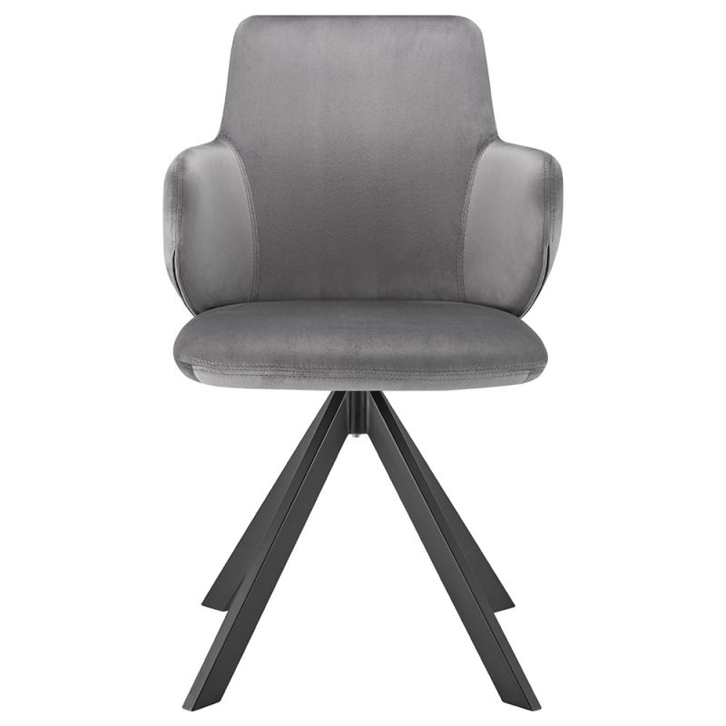Euro Style - Vigo Swivel Side Chair in Gray Velvet with Black Steel Legs - 30922-GRY
