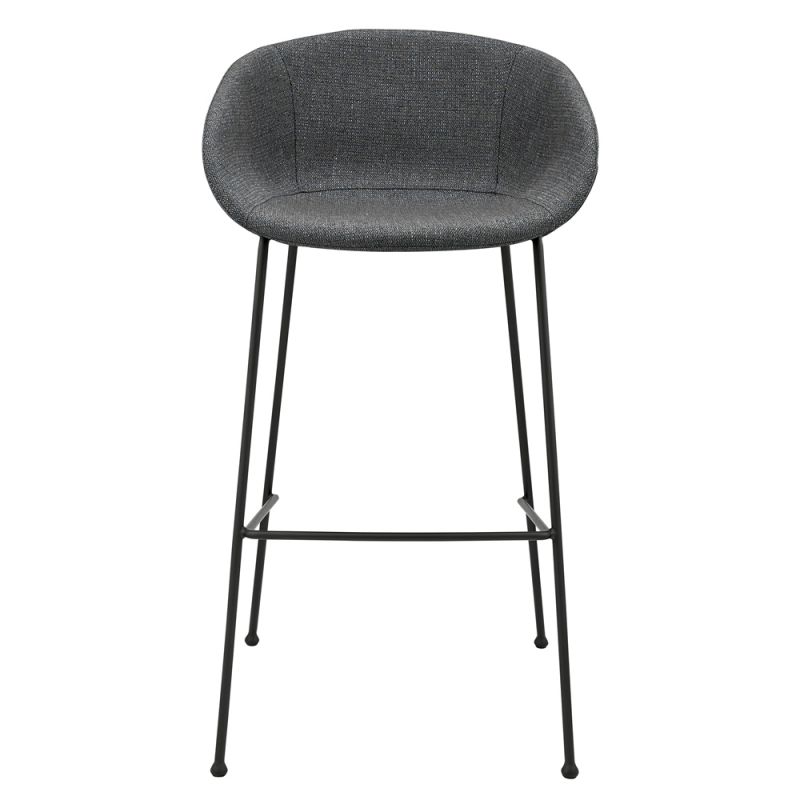 Euro Style - Zach Bar Stool In Gray-Blue Fabric and Matte Black Legs (Set of 2) - 30495GRYBLU