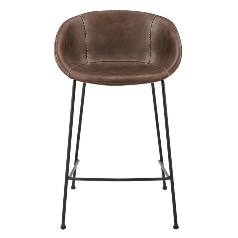 Euro Style - Zach Counter Stool with Brown Leatherette and Matte Black Legs (Set of 2) - 30491BRN