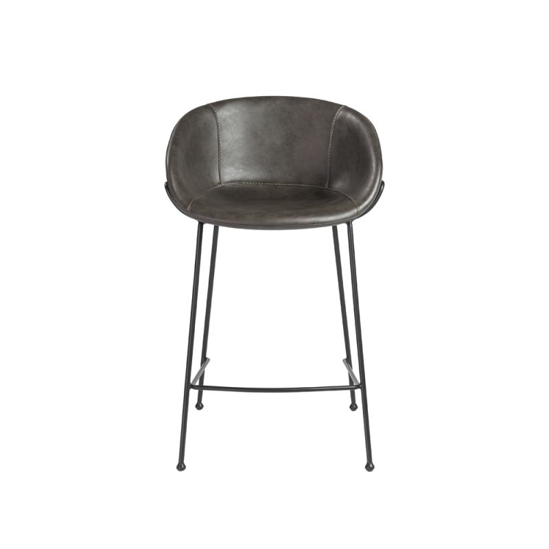 Euro Style - Zach Counter Stool with Dark Gray Leatherette and Matte Black Legs (Set of 2) - 30491DKGRY