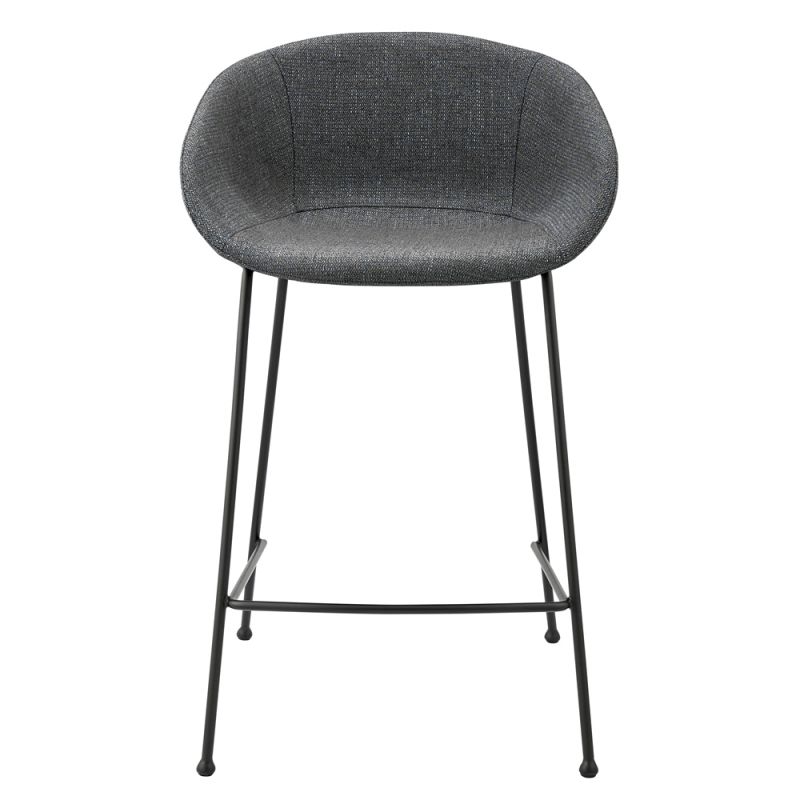 Euro Style - Zach Counter Stool with Gray-Blue Fabric and Matte Black Legs (Set of 2) - 30497GRYBLU