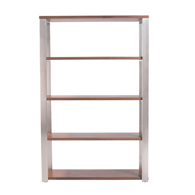Euro Style - Dillon 40-Inch Shelf/Shelving Unit with American Walnut Veneer Shelves and Brushed Stainless Steel Frame - 09847WAL-KIT