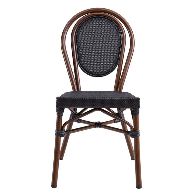 Euro Style - Erlend Stacking Side Chair in Black Textylene Mesh with Brown Frame (Set of 2) - 90390BLK